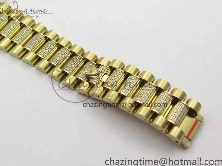 0212 DailyWear Day-Date 36mm 128235 YG Crystal BP Best Edition Silver Crystal Marker Dial on YG President Bracelet A 2676